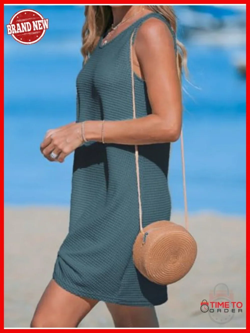 Sleeveless Waffle Knit Swimsuit Coverup Mini Dress